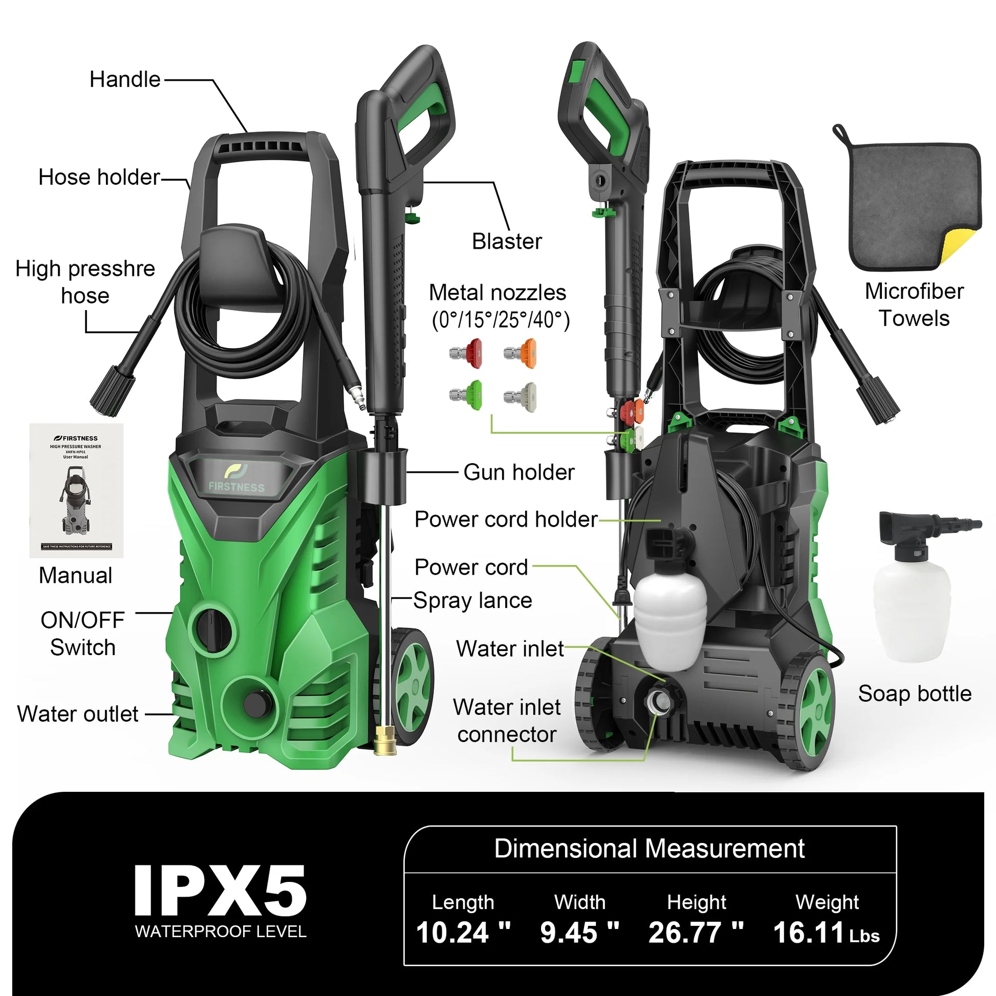 High-Pressure Electric Power Washer – 26ft Hose, Foam Cannon & 4 Nozzle System for Cars, Patios & Driveways