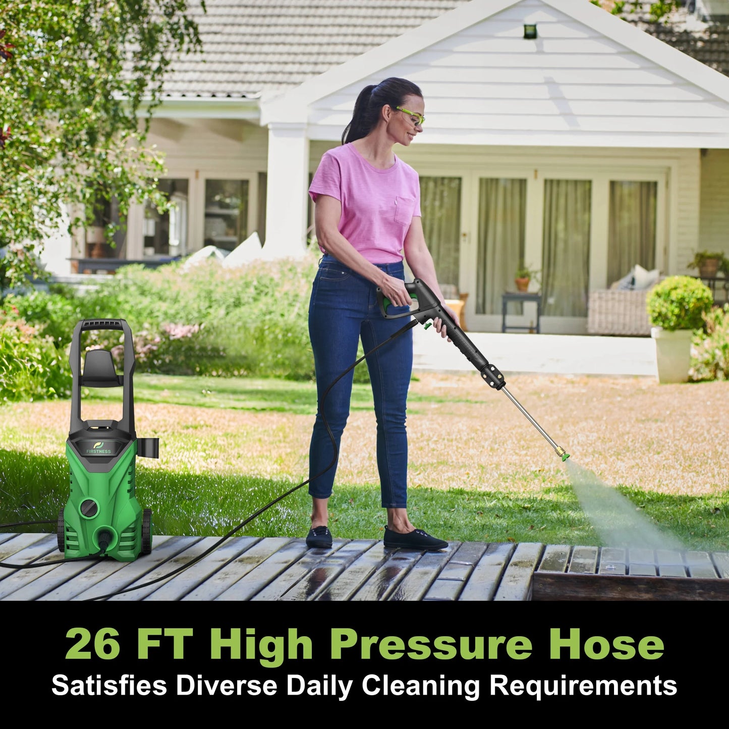 High-Pressure Electric Power Washer – 26ft Hose, Foam Cannon & 4 Nozzle System for Cars, Patios & Driveways