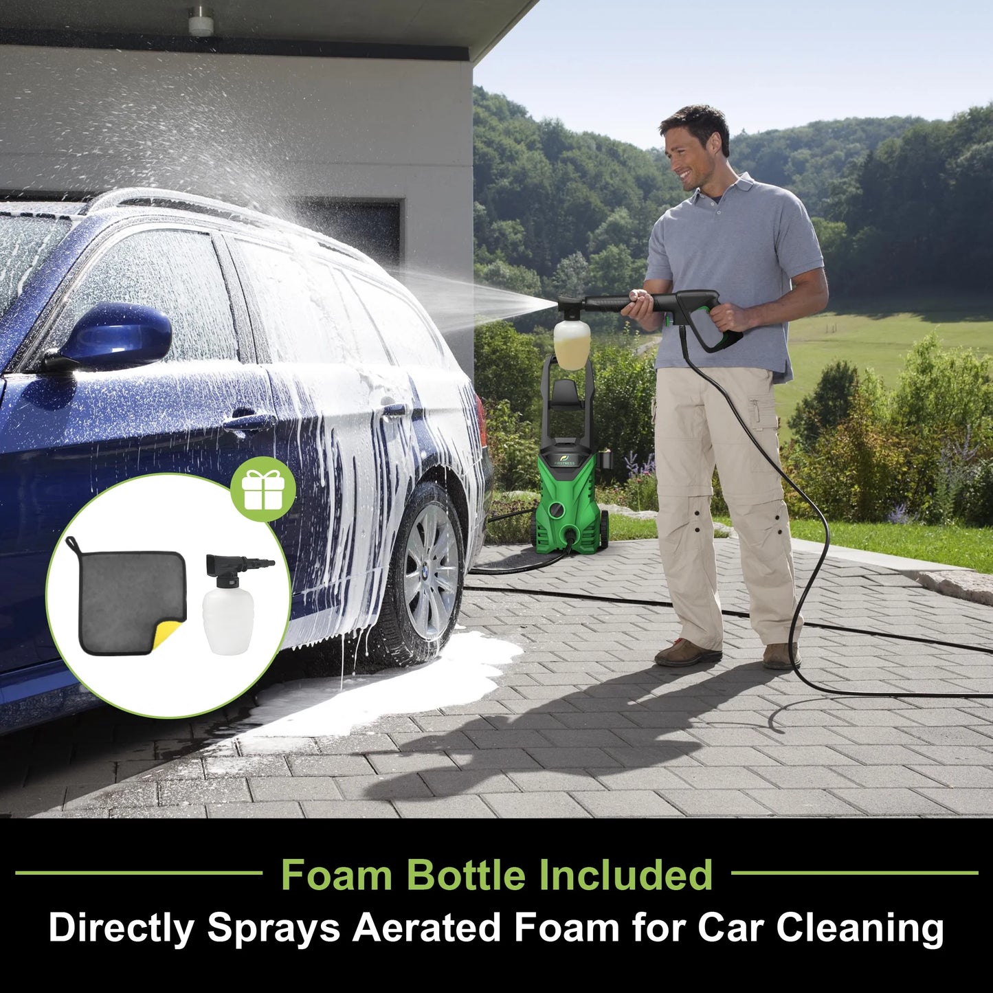 High-Pressure Electric Power Washer – 26ft Hose, Foam Cannon & 4 Nozzle System for Cars, Patios & Driveways