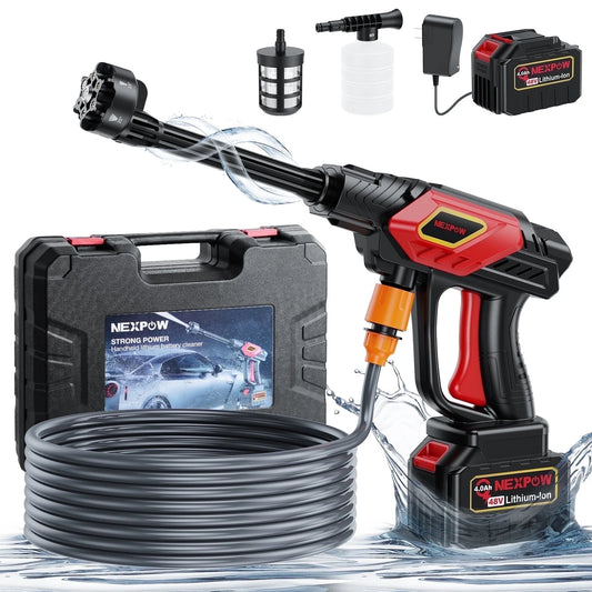 1000PSI Cordless Pressure Washer, 2.4GPM Portable Power Washer with 6-In-1 Adjustable Nozzle, Power Cleaner with 32.8Ft Hose for Cars/Patios